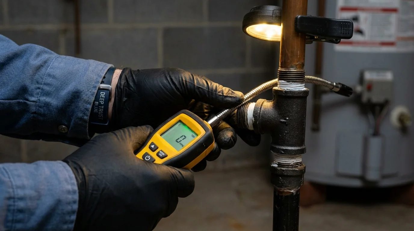Gas leak detection with electronic sniffer by Johns Plumbing LLC in Clymer
