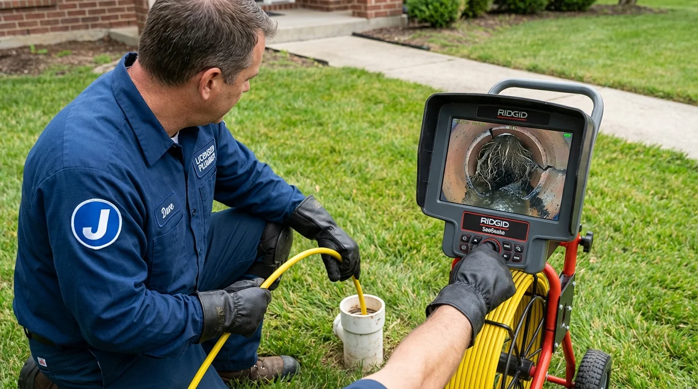 Sewer camera inspection being performed by Johns Plumbing LLC in Clymer