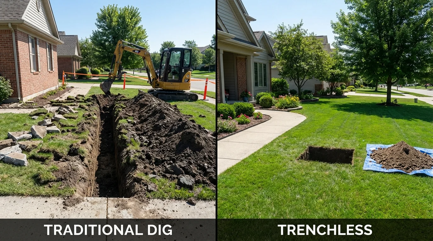 Trenchless sewer repair with minimal yard damage versus traditional excavation in Clymer, PA